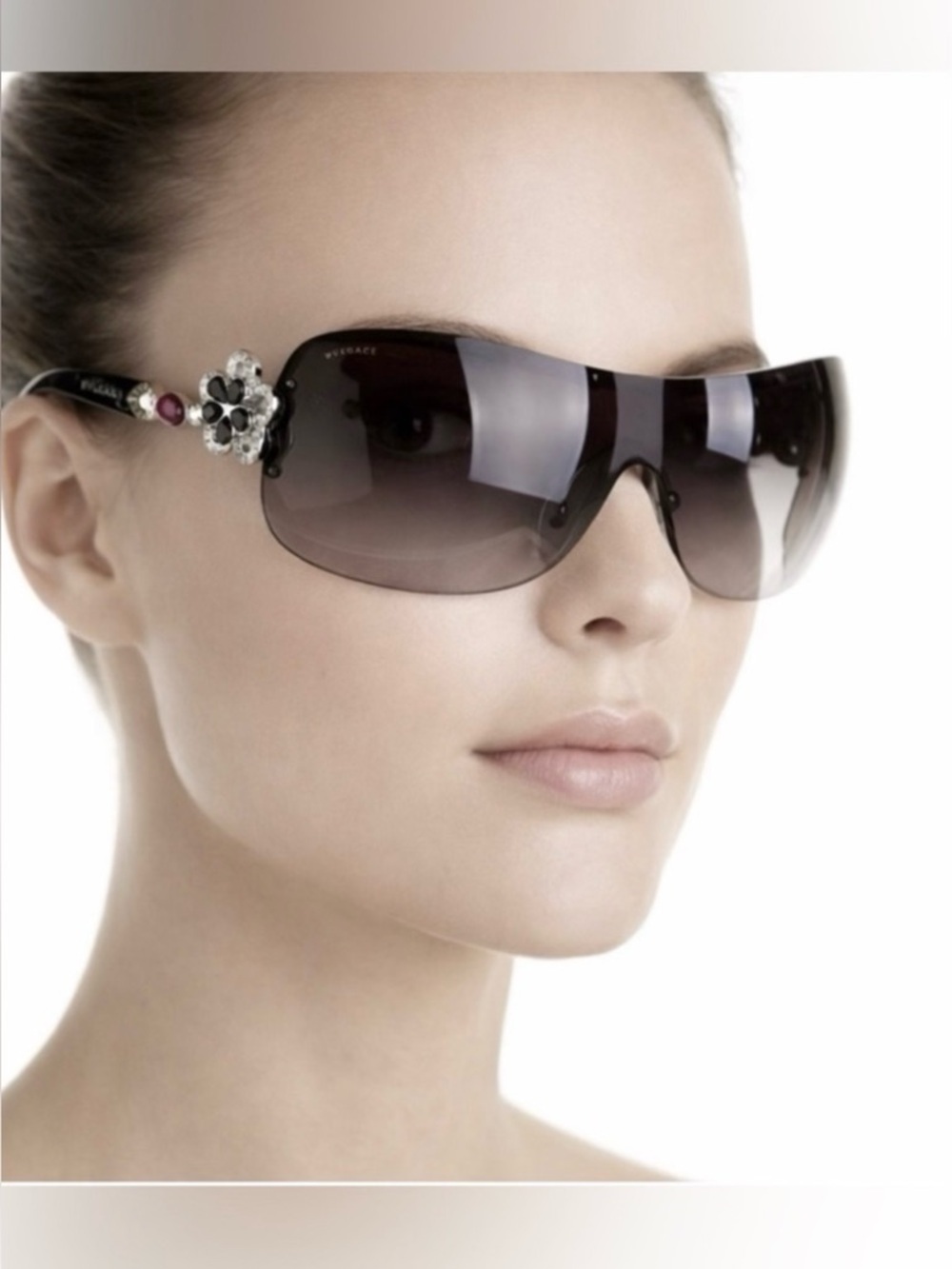 Bulgari Black Shield Sunglasses with Swarovski Crystals